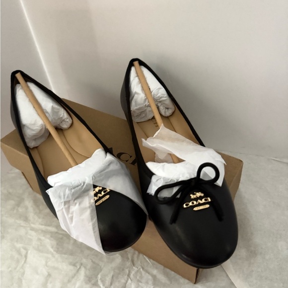 Coach Black Leather Loafers with Gold Accent - Picture 2 of 4